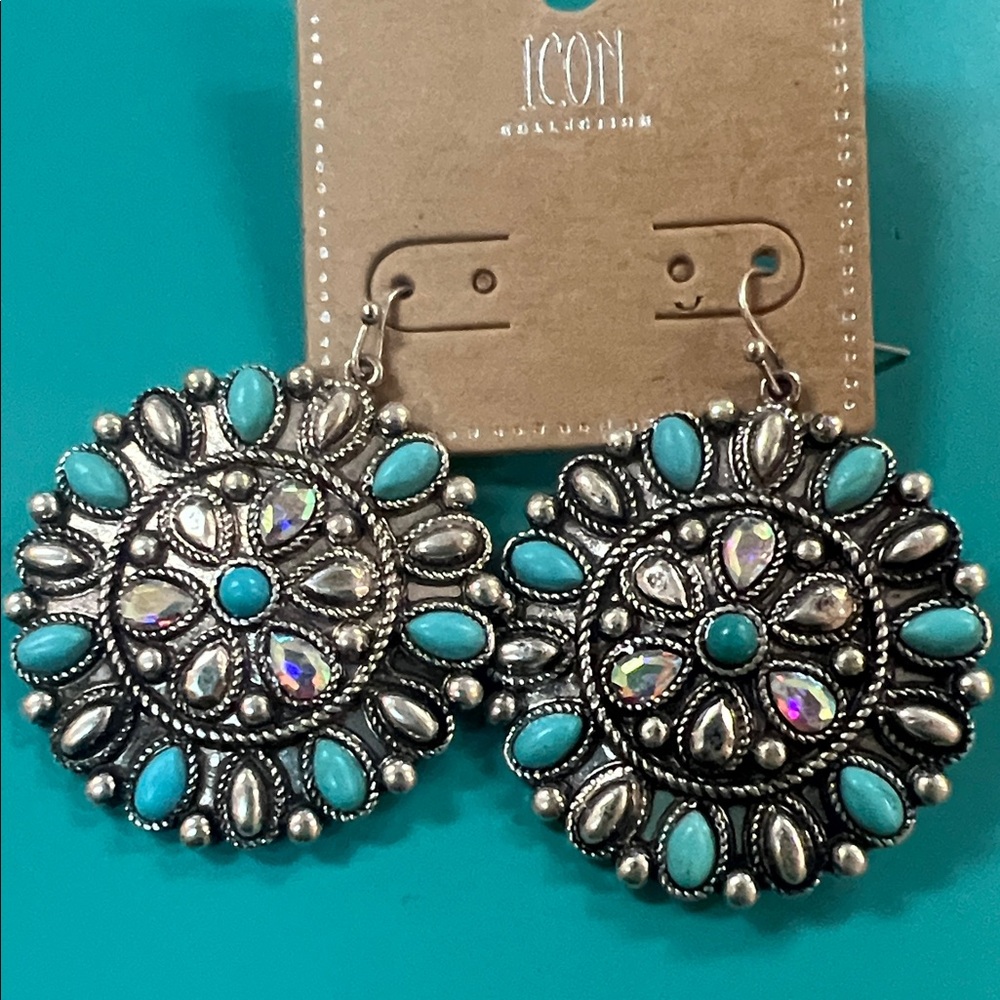 ICON Silver and Turquoise Floral Earrings